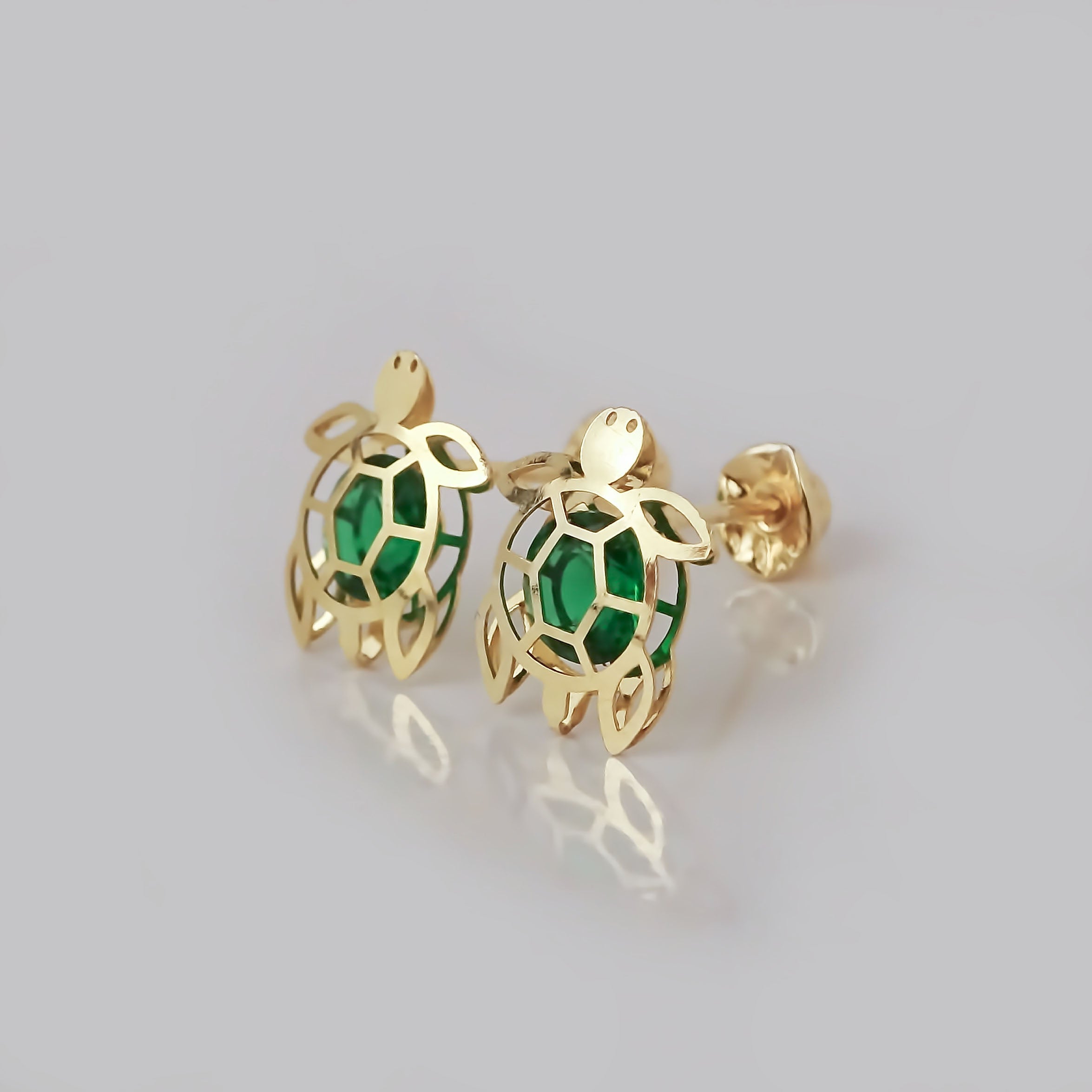 Amor Eterno - Broqueles Tortuga Bebé 3d / Aretes Oro 10k