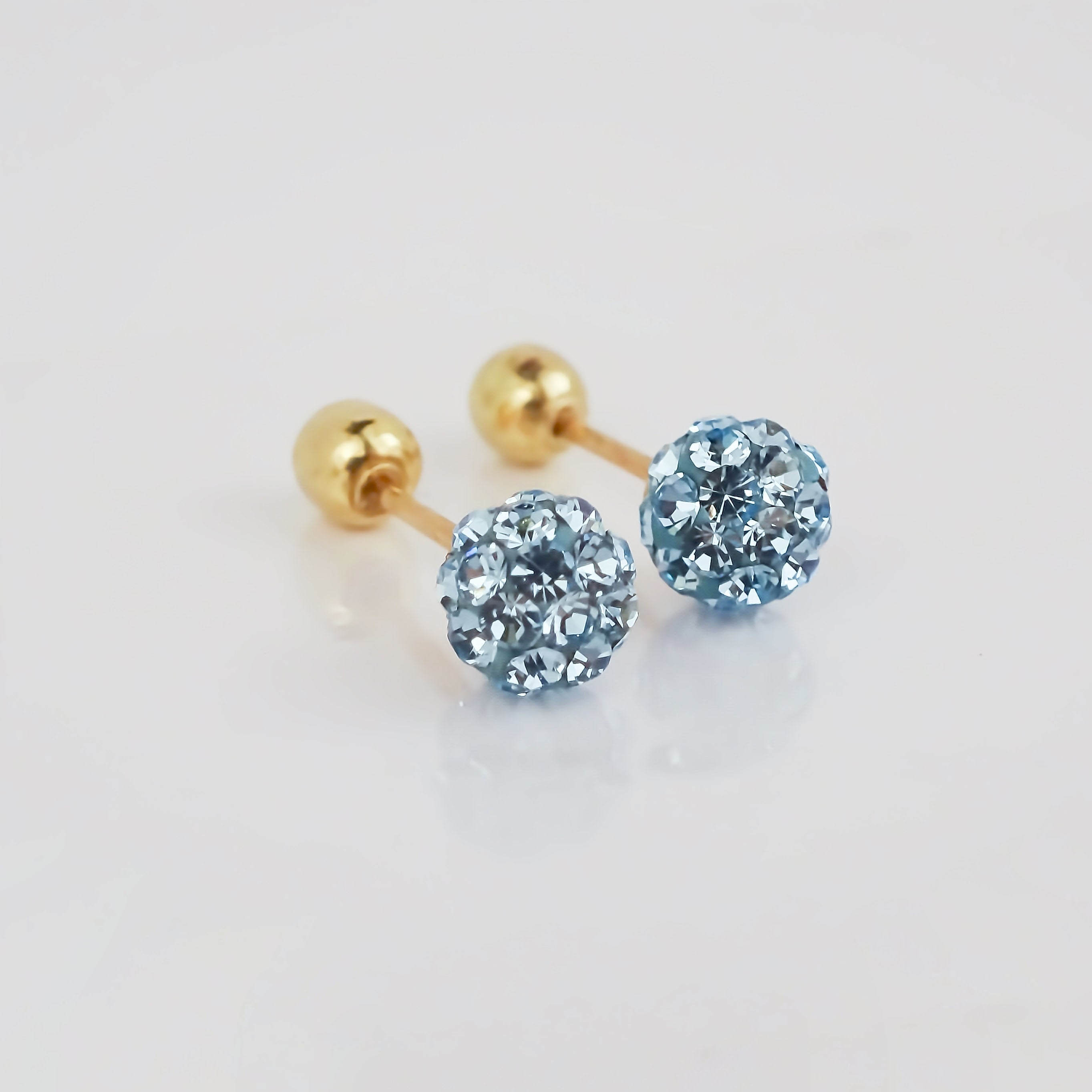 Amor Eterno - Broqueles Esferas / Aretes / Oro Sólido 10k / Azul Chica