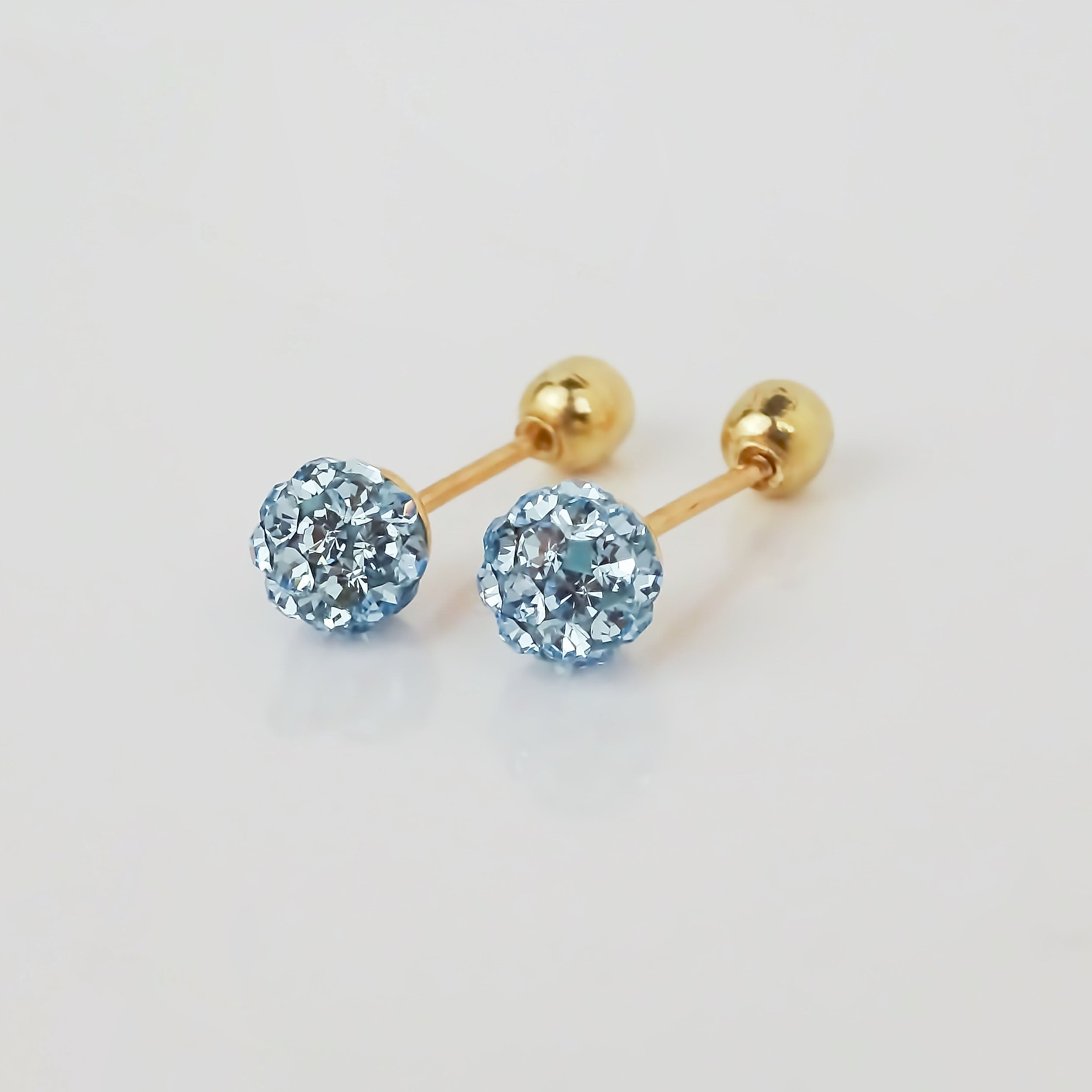Amor Eterno - Broqueles Esferas / Aretes / Oro Sólido 10k / Azul Chica