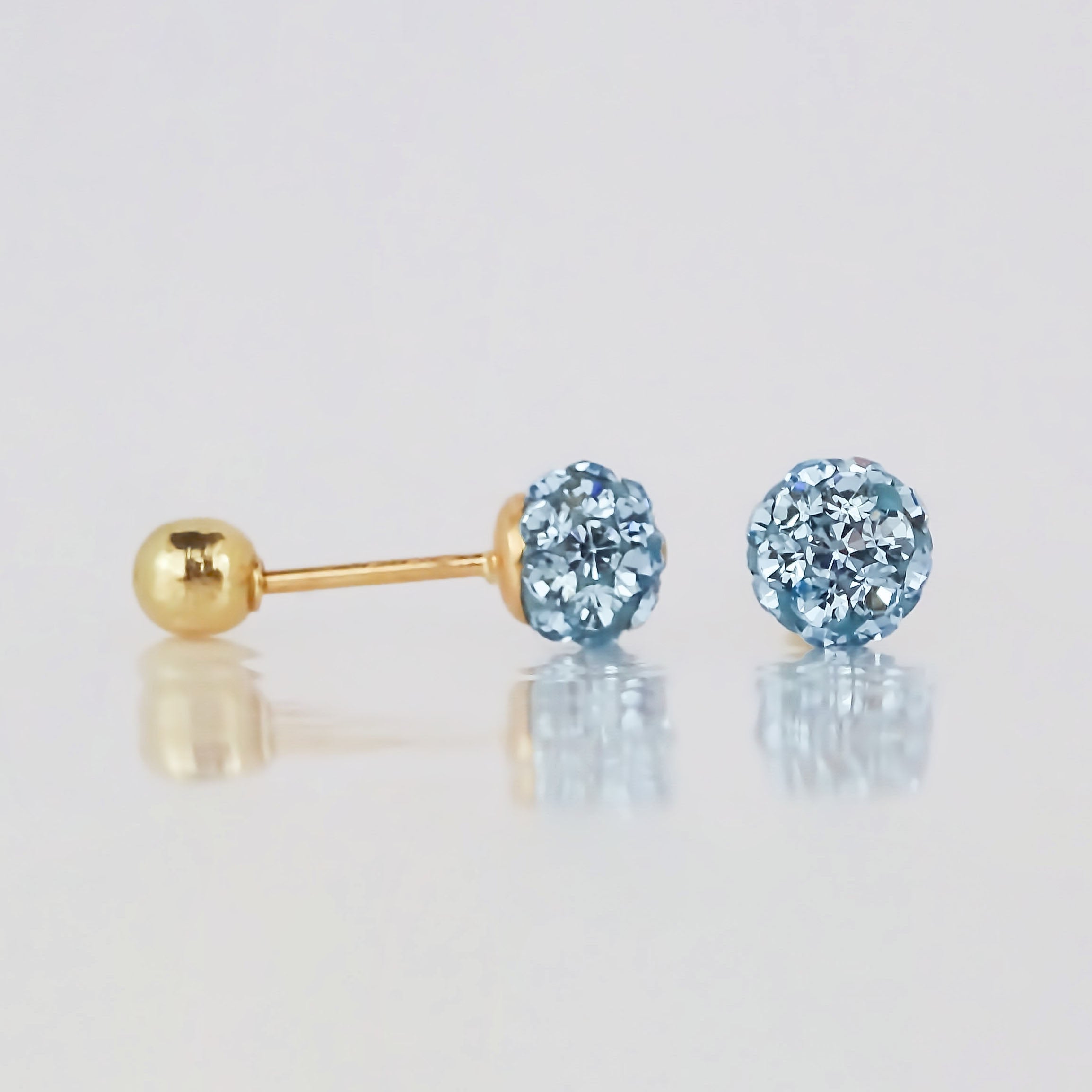 Amor Eterno - Broqueles Esferas / Aretes / Oro Sólido 10k / Azul Chica