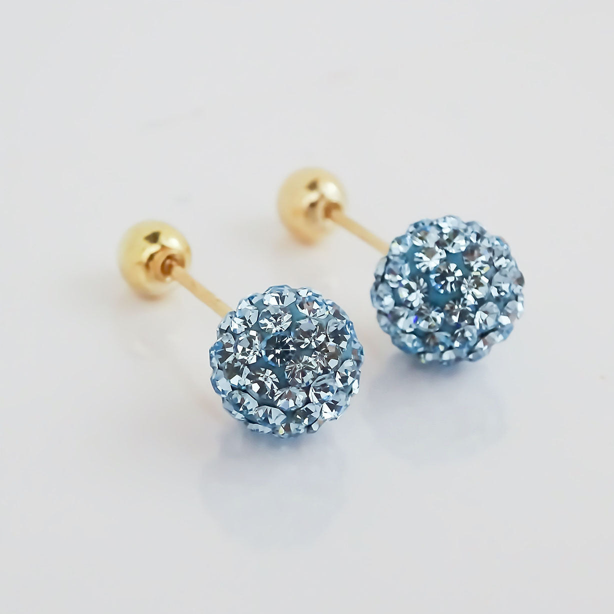 Amor Eterno - Broqueles Esferas Mediana / Aretes Oro 10k / Azul