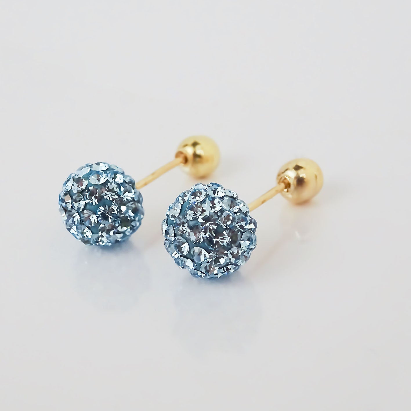 Amor Eterno - Broqueles Esferas Mediana / Aretes Oro 10k / Azul