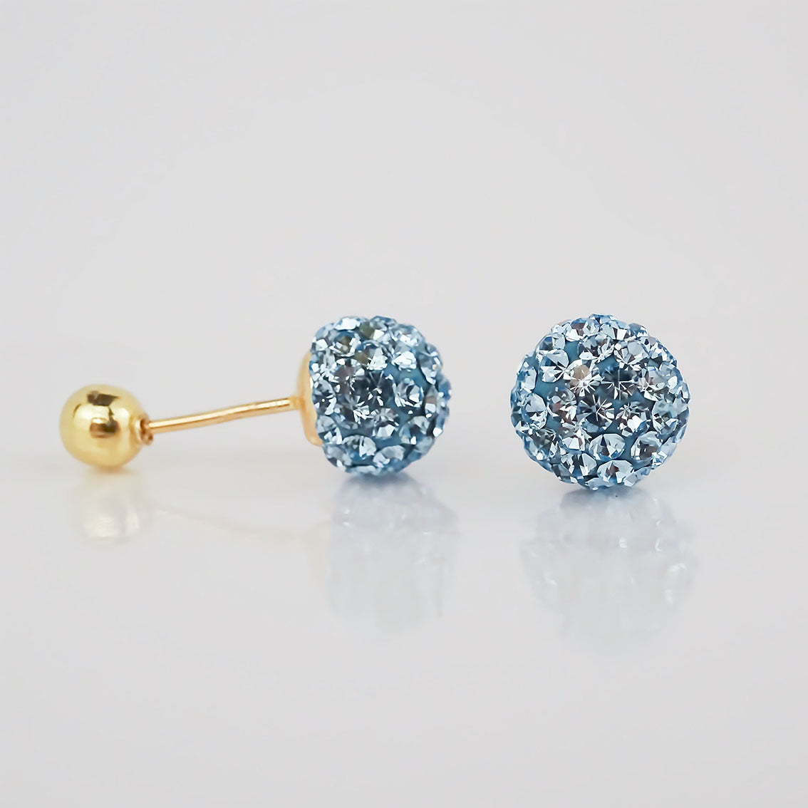 Amor Eterno - Broqueles Esferas Mediana / Aretes Oro 10k / Azul