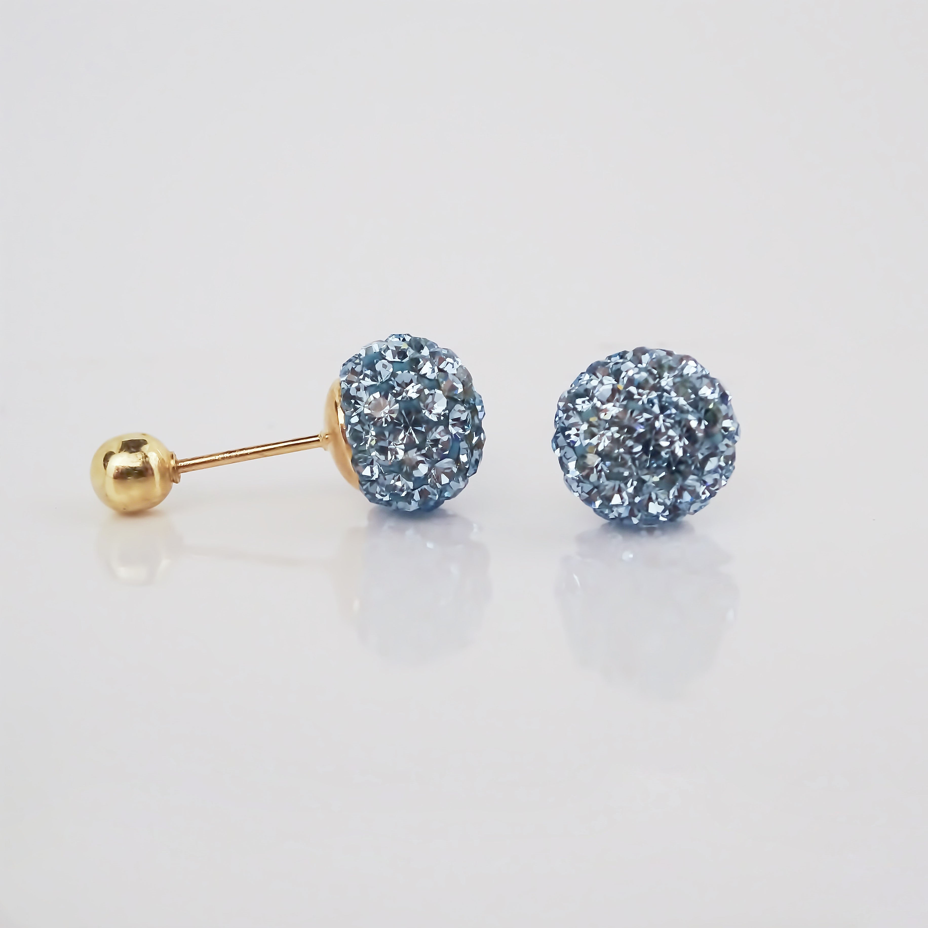 Amor Eterno - Broqueles Esferas Grandes / Aretes / Oro 10k / Azul