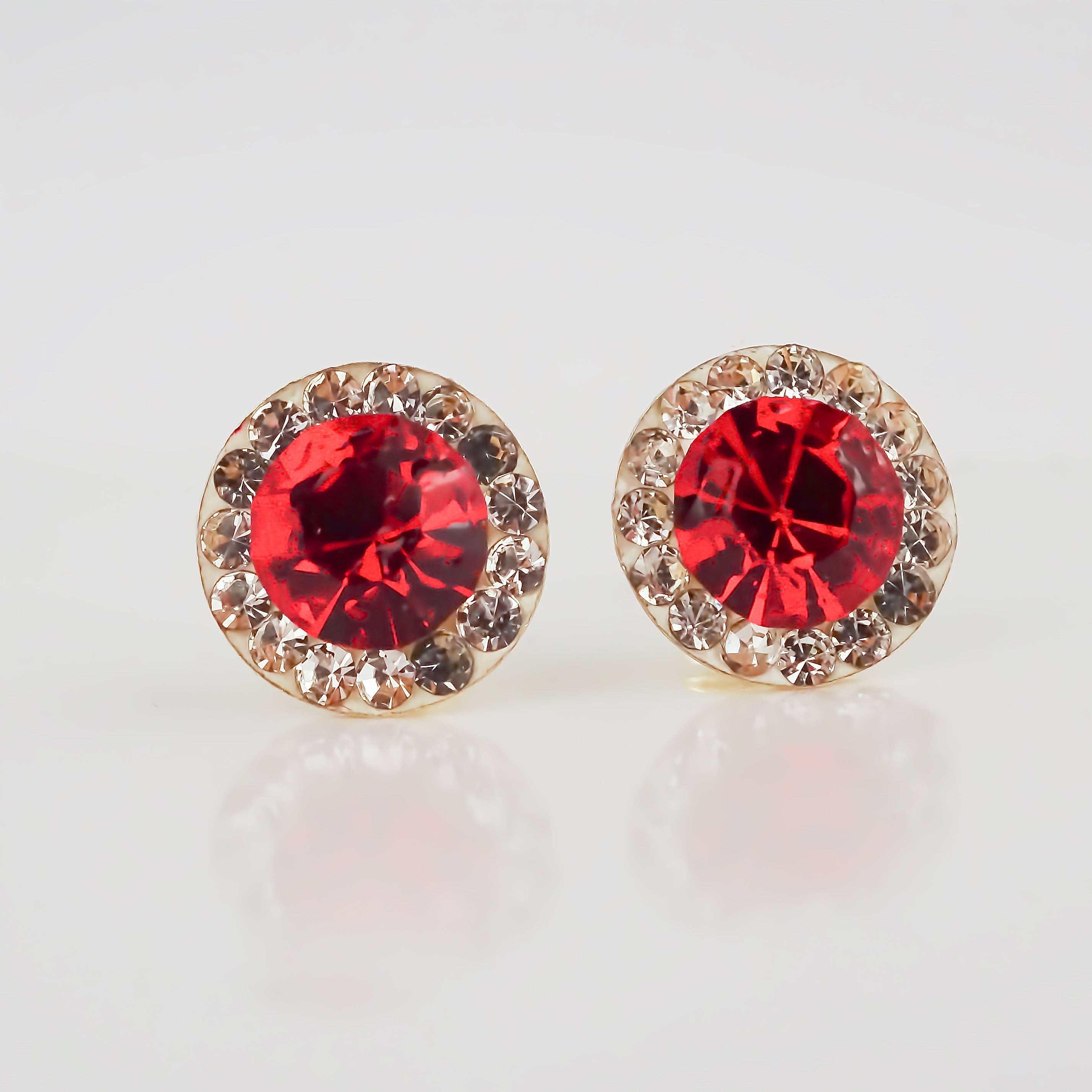 Amor Eterno - Broqueles Círculo Rojo Grande 8mm / Oro 10k