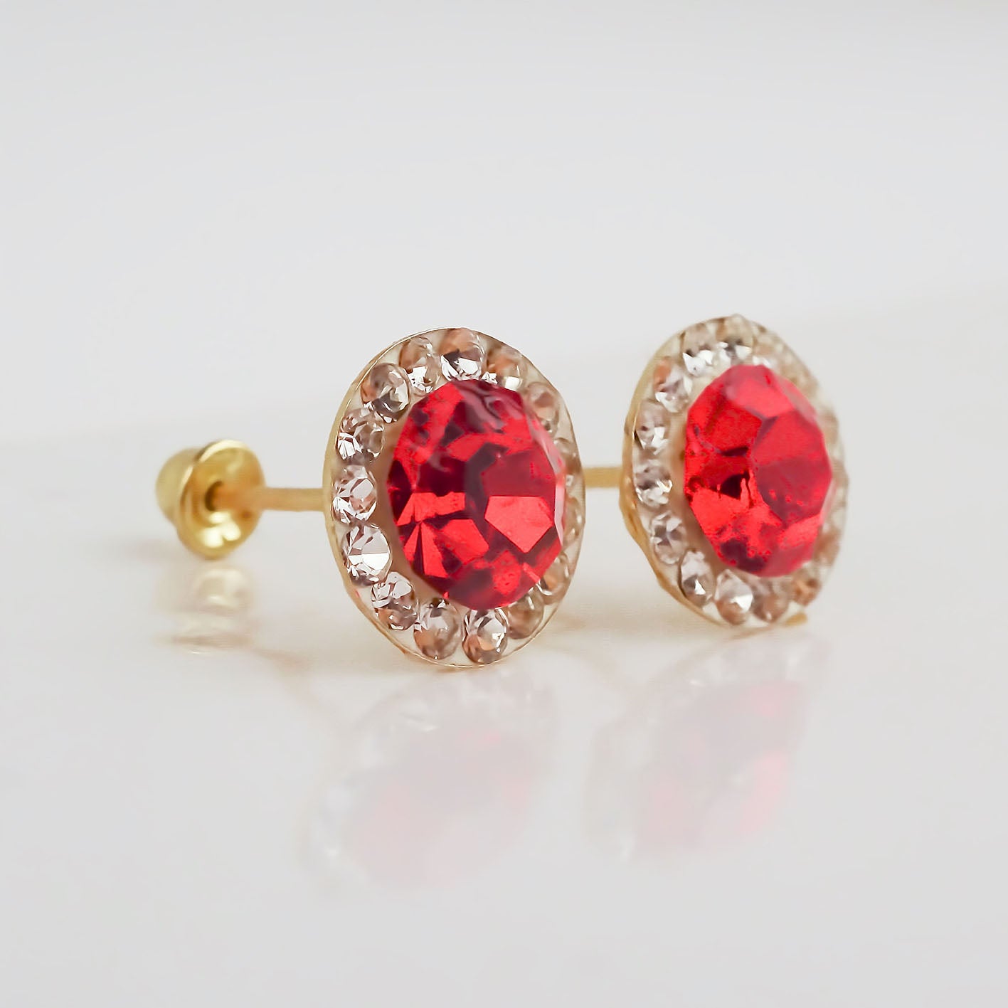 Amor Eterno - Broqueles Círculo Rojo Grande 8mm / Oro 10k