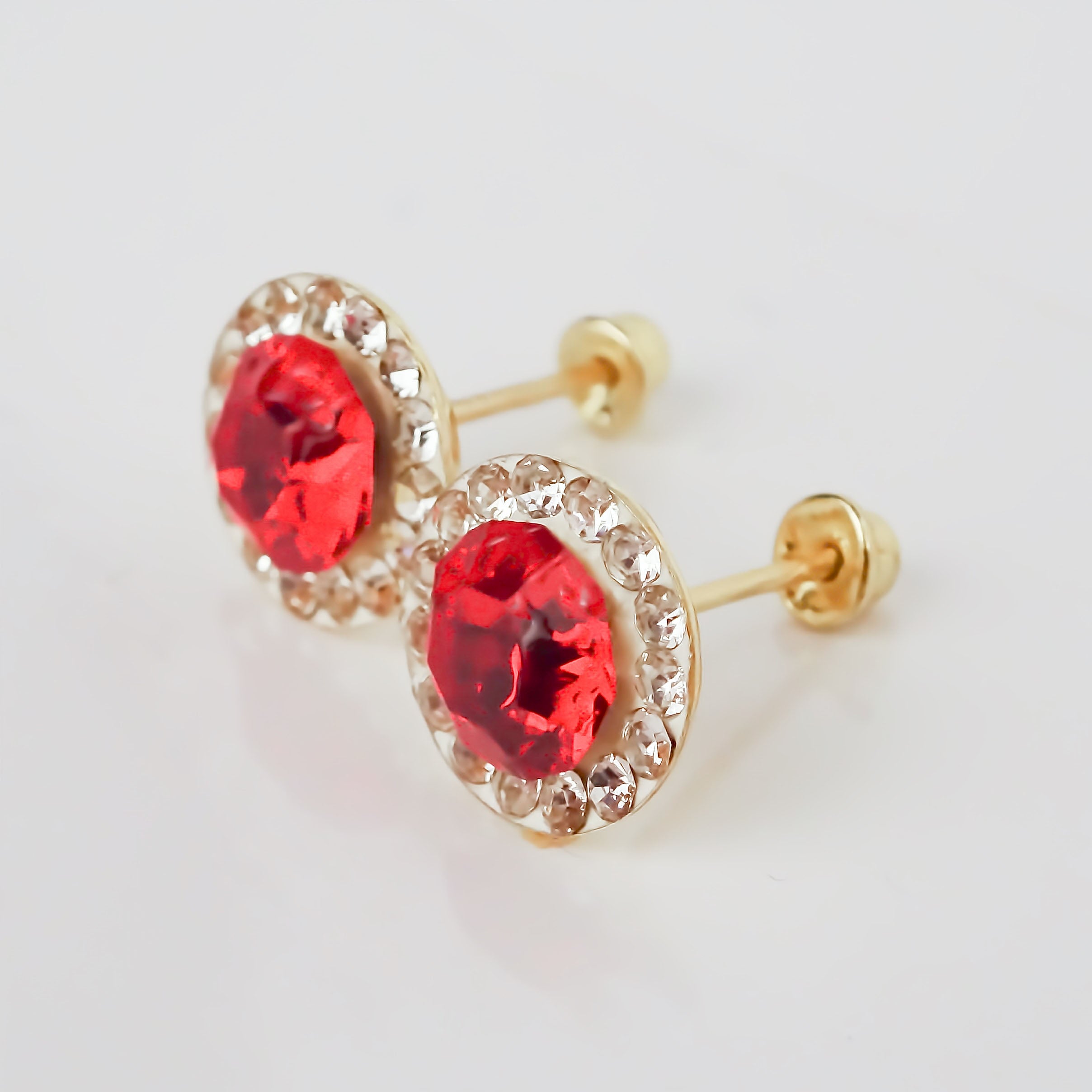 Amor Eterno - Broqueles Círculo Rojo Grande 8mm / Oro 10k