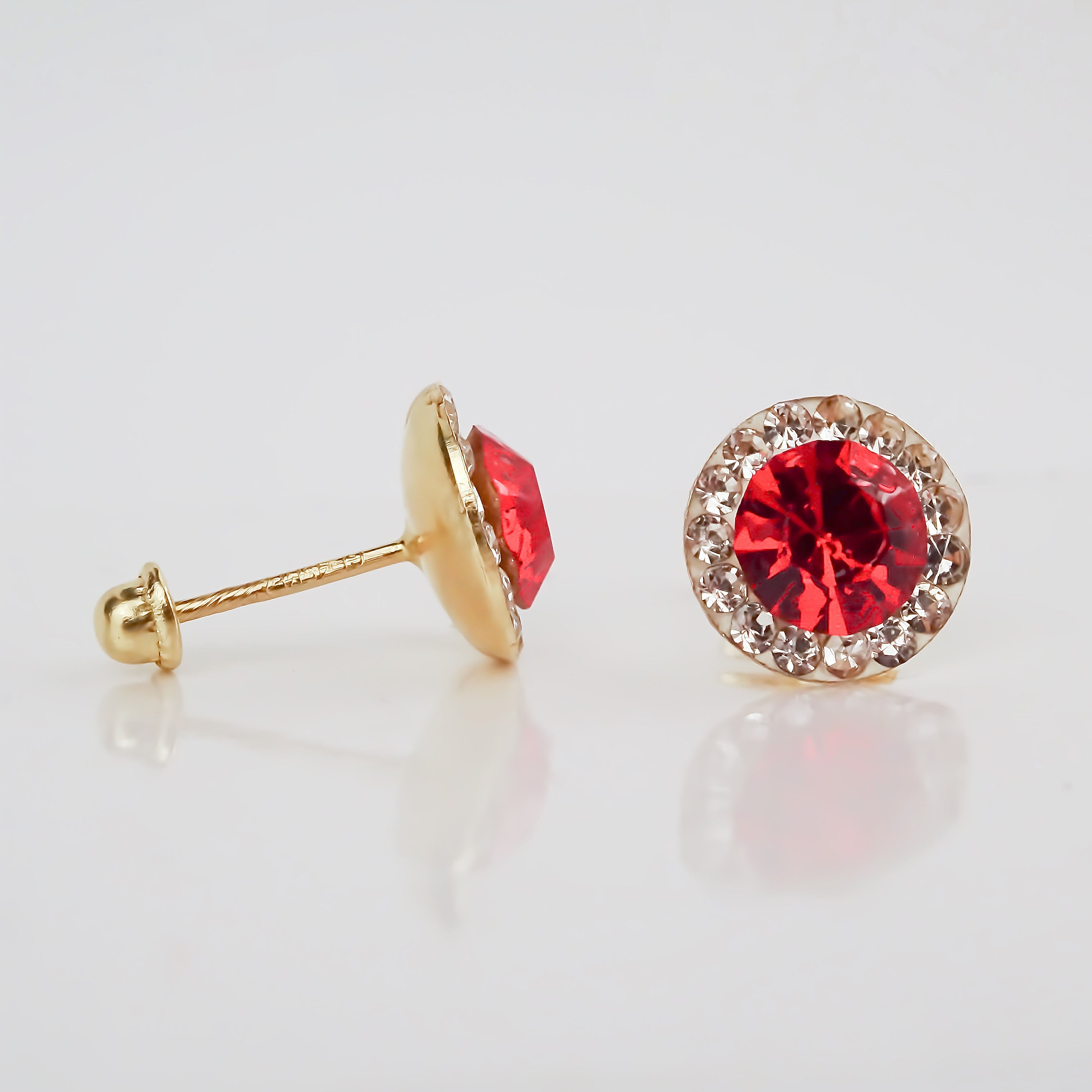 Amor Eterno - Broqueles Círculo Rojo Grande 8mm / Oro 10k