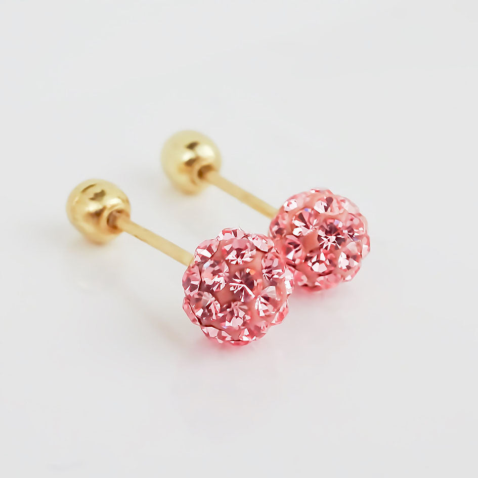 Amor Eterno - Broqueles Esferas / Aretes / Oro Sólido 10k / Rosa Chica