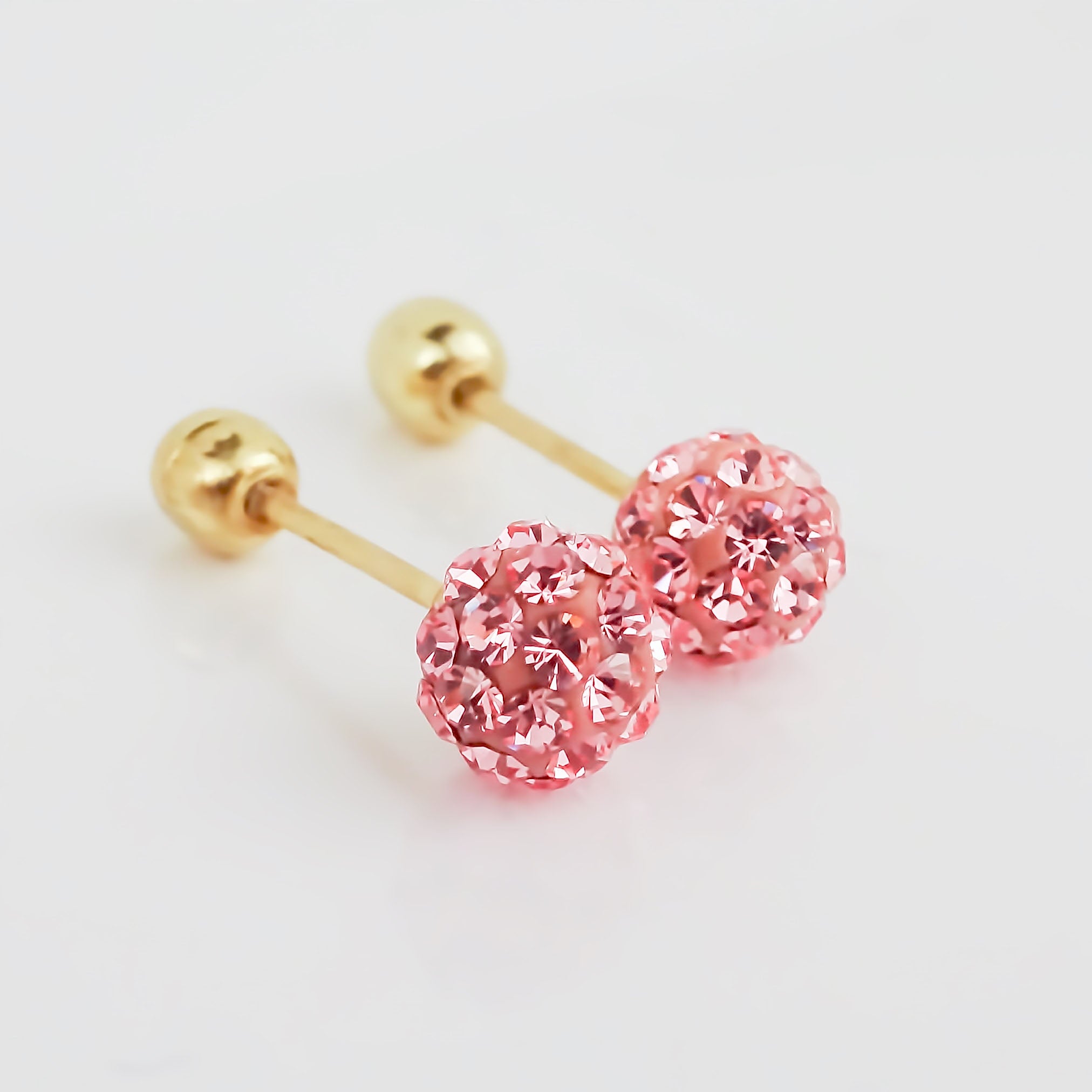 Amor Eterno - Broqueles Esferas / Aretes / Oro Sólido 10k / Rosa Chica