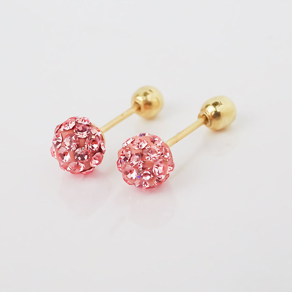 Amor Eterno - Broqueles Esferas / Aretes / Oro Sólido 10k / Rosa Chica