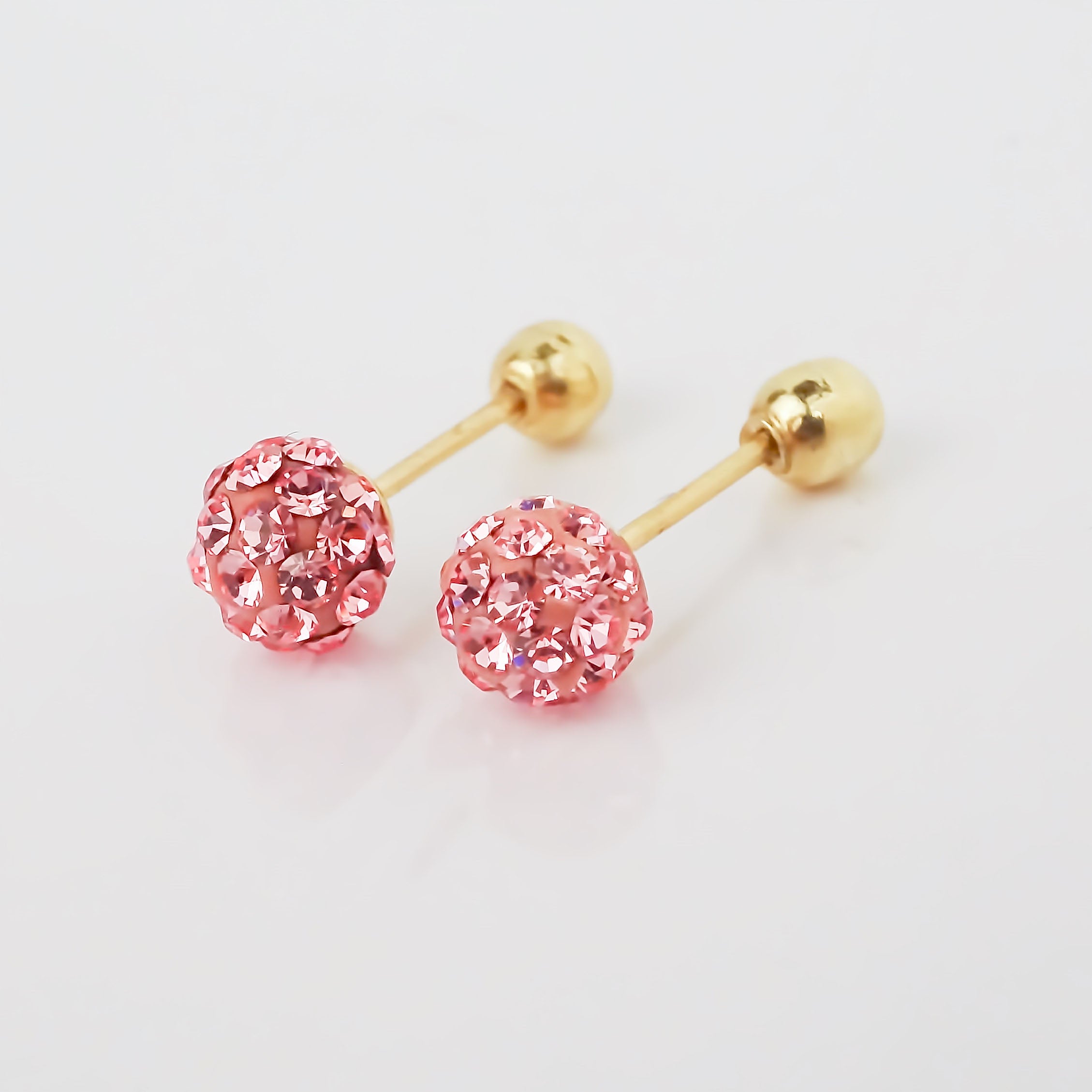 Amor Eterno - Broqueles Esferas / Aretes / Oro Sólido 10k / Rosa Chica