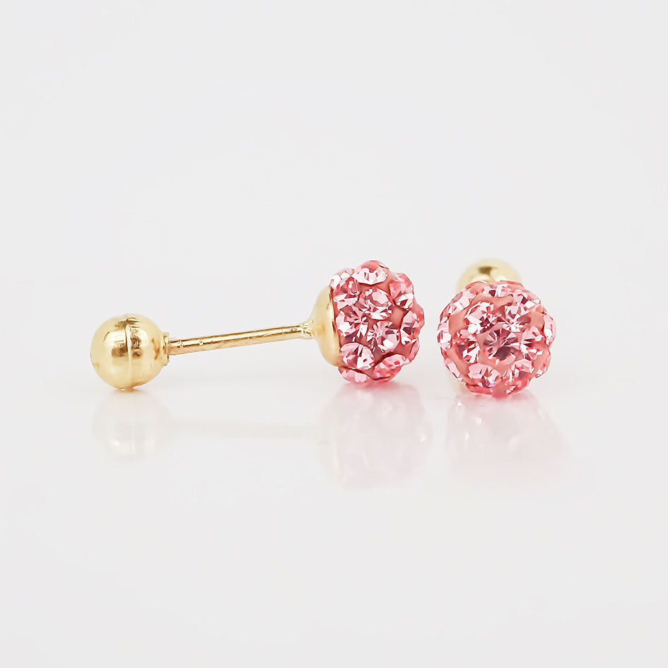 Amor Eterno - Broqueles Esferas / Aretes / Oro Sólido 10k / Rosa Chica