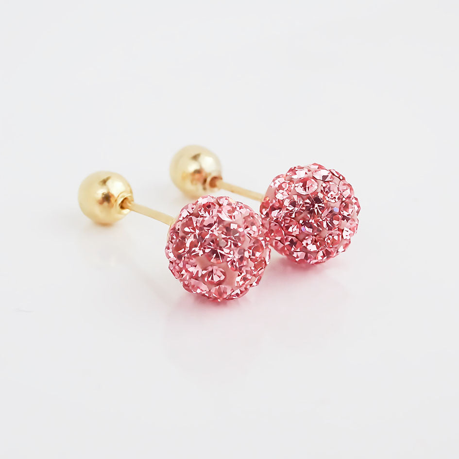 Amor Eterno - Broqueles Esferas Mediana / Aretes Oro 10k / Rosa
