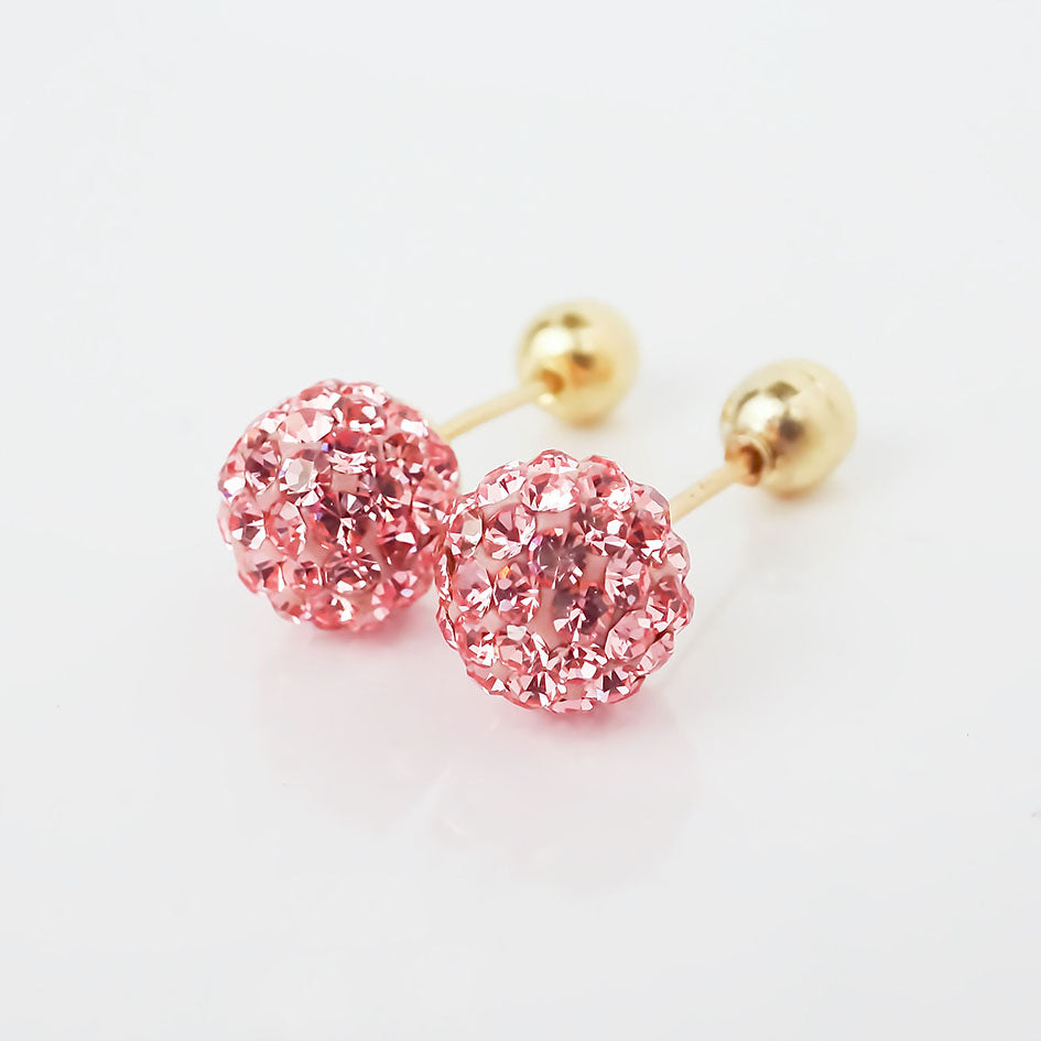 Amor Eterno - Broqueles Esferas Mediana / Aretes Oro 10k / Rosa