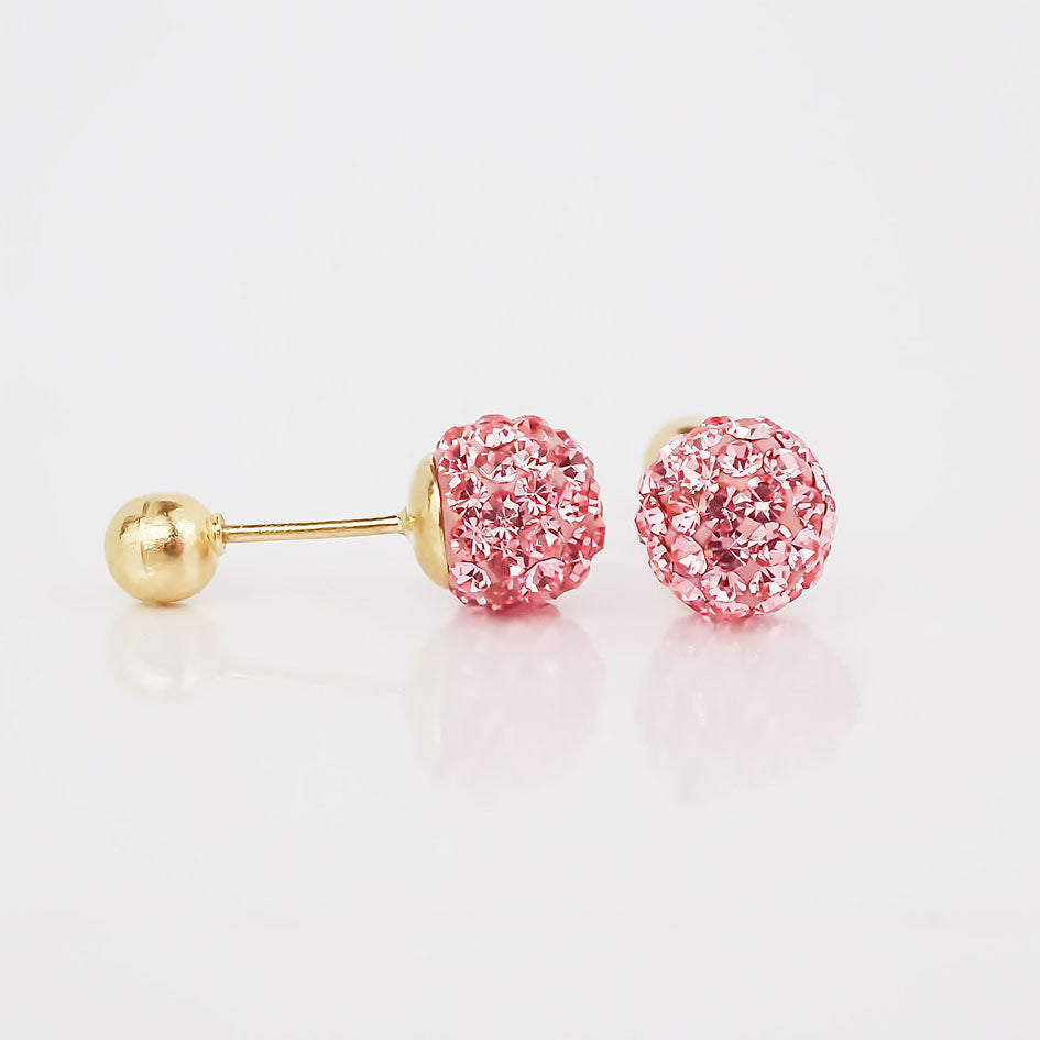 Amor Eterno - Broqueles Esferas Mediana / Aretes Oro 10k / Rosa