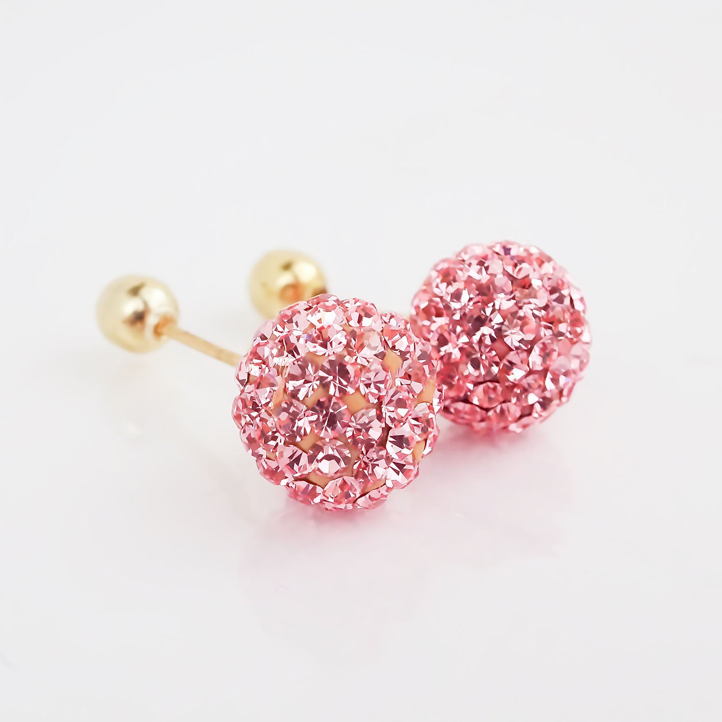 Amor Eterno - Broqueles Esferas Grandes / Aretes / Oro 10k / Rosa