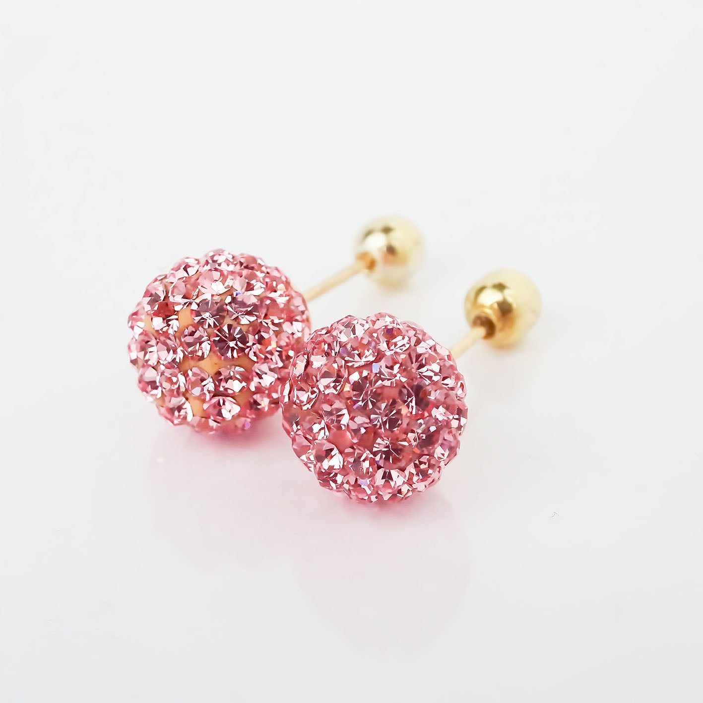 Amor Eterno - Broqueles Esferas Grandes / Aretes / Oro 10k / Rosa