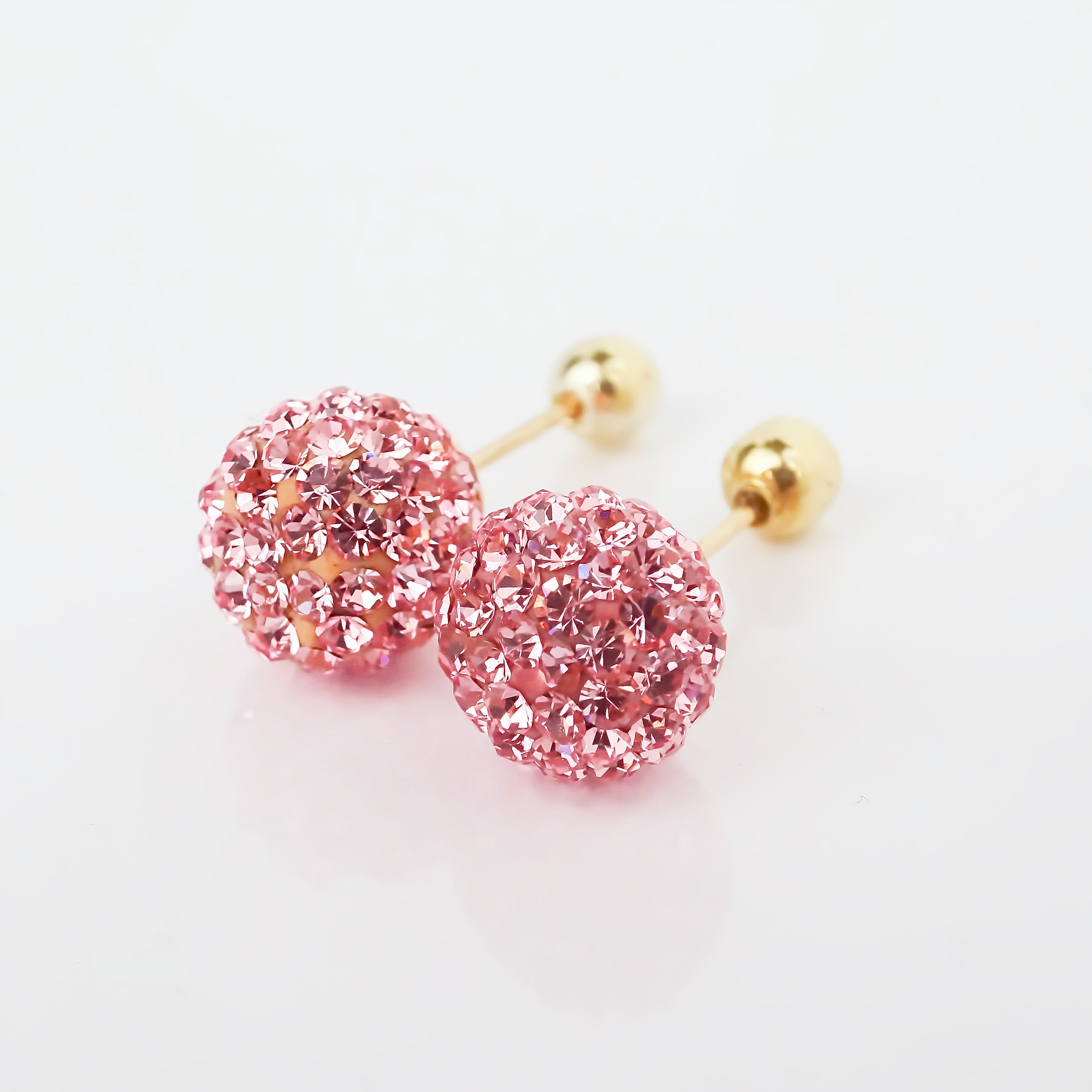 Amor Eterno - Broqueles Esferas Grandes / Aretes / Oro 10k / Rosa