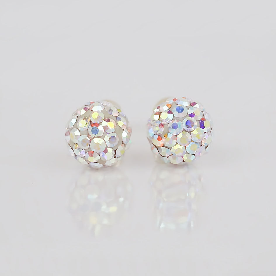 Amor Eterno - Broqueles Esferas Mediana / Aretes Oro 10k / Tornasol