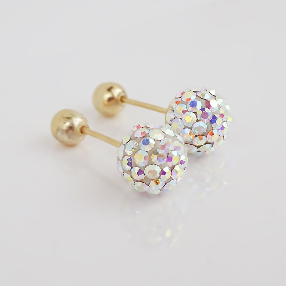 Amor Eterno - Broqueles Esferas Mediana / Aretes Oro 10k / Tornasol