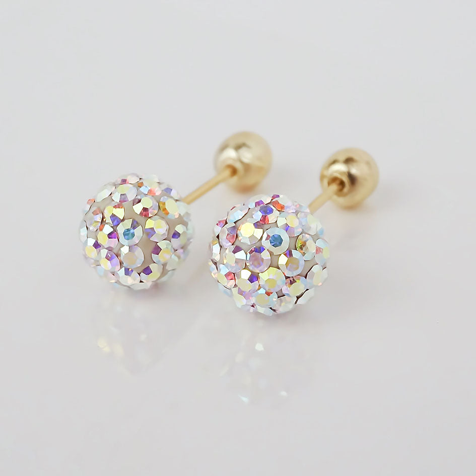 Amor Eterno - Broqueles Esferas Mediana / Aretes Oro 10k / Tornasol