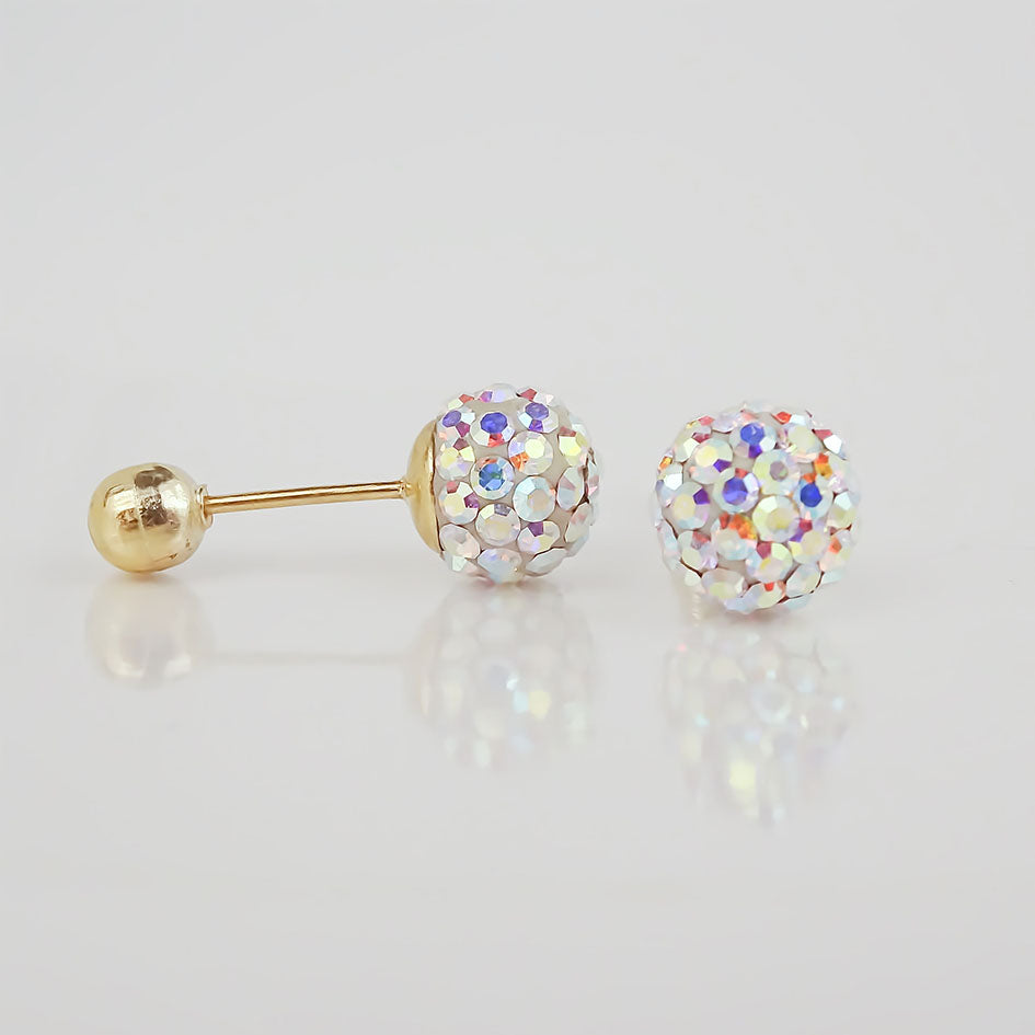 Amor Eterno - Broqueles Esferas Mediana / Aretes Oro 10k / Tornasol