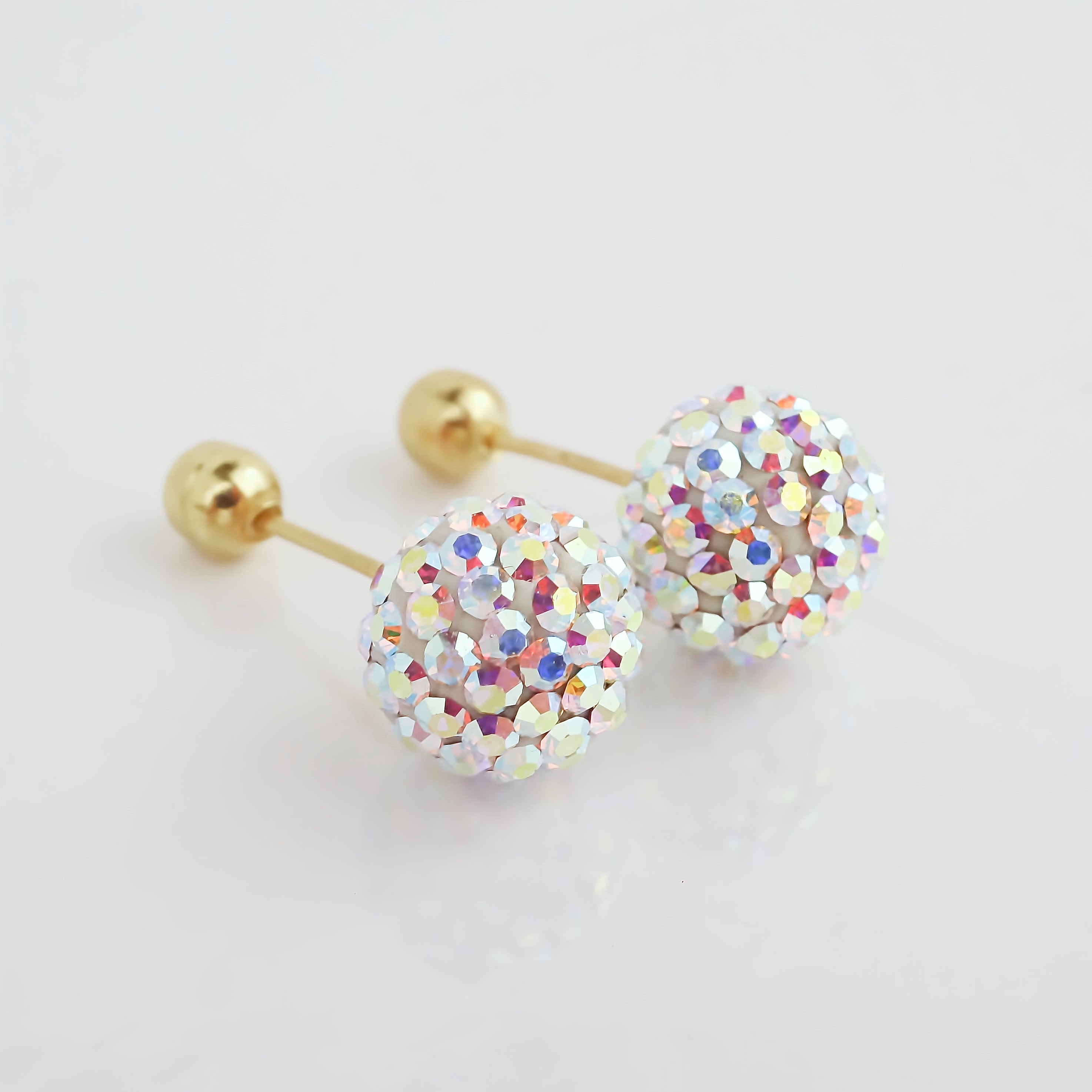 Amor Eterno - Broqueles Esferas Mediana / Aretes Oro 10k / Tornasol