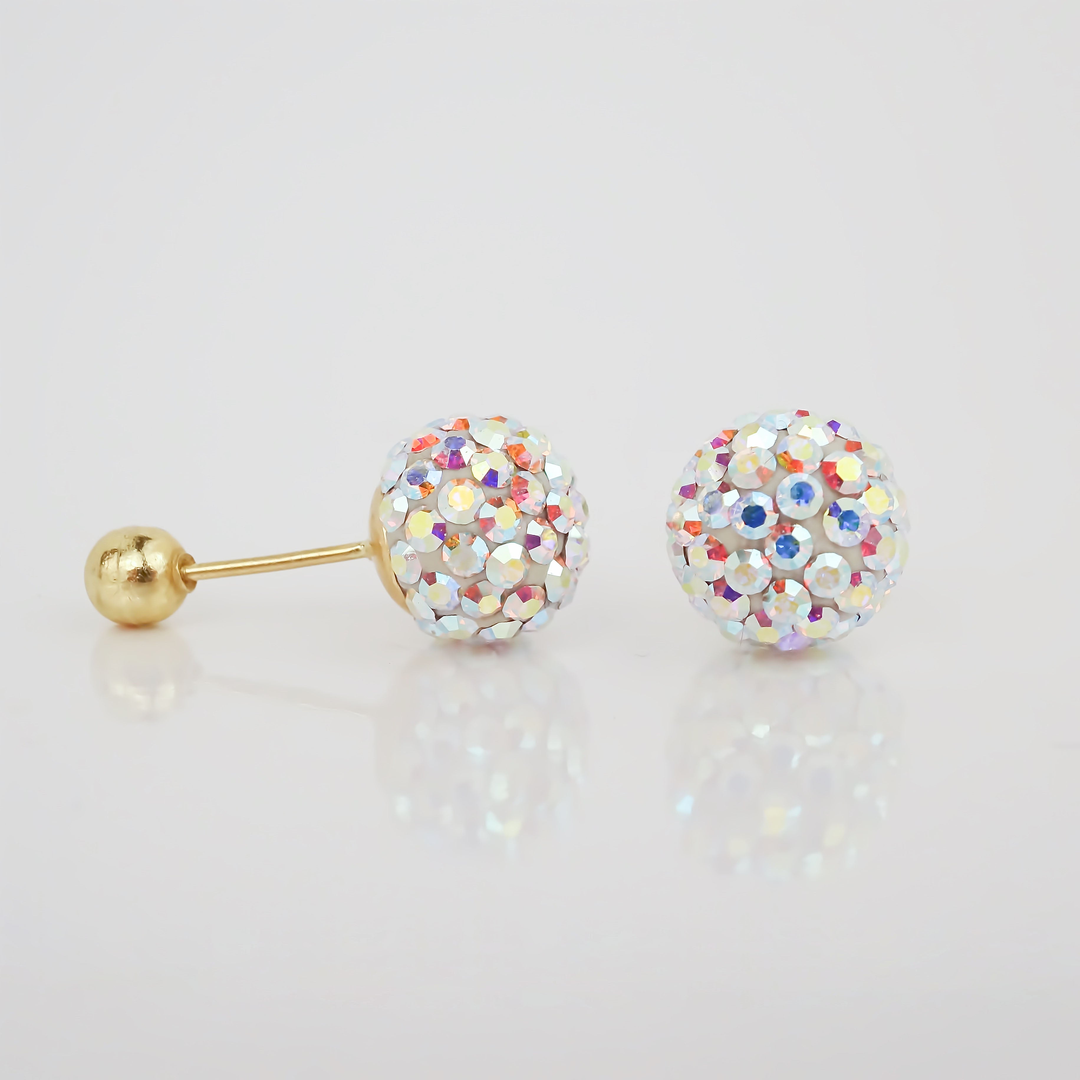 Amor Eterno - Broqueles Esferas Mediana / Aretes Oro 10k / Tornasol