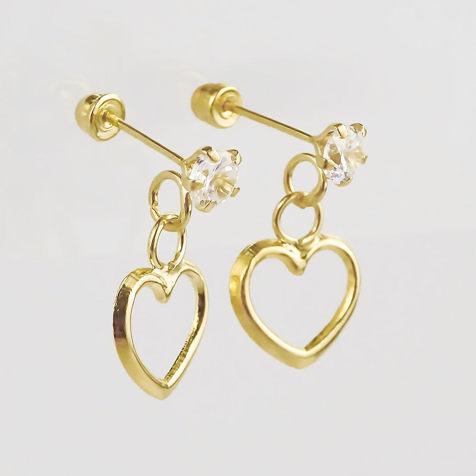 Amor Eterno - Broqueles / Corazón Colgante Grande / Oro 10k