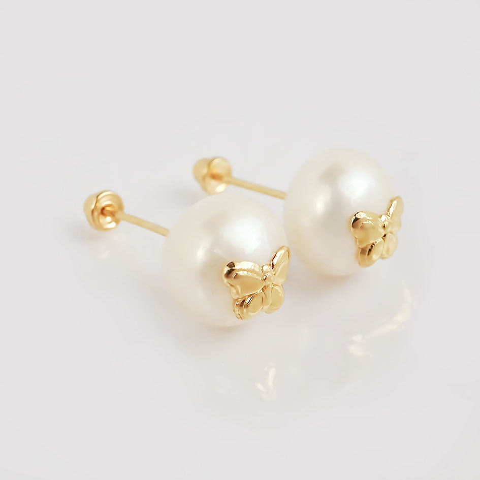 Amor Eterno - Broqueles Perla Mariposa / Aretes / Oro 10k
