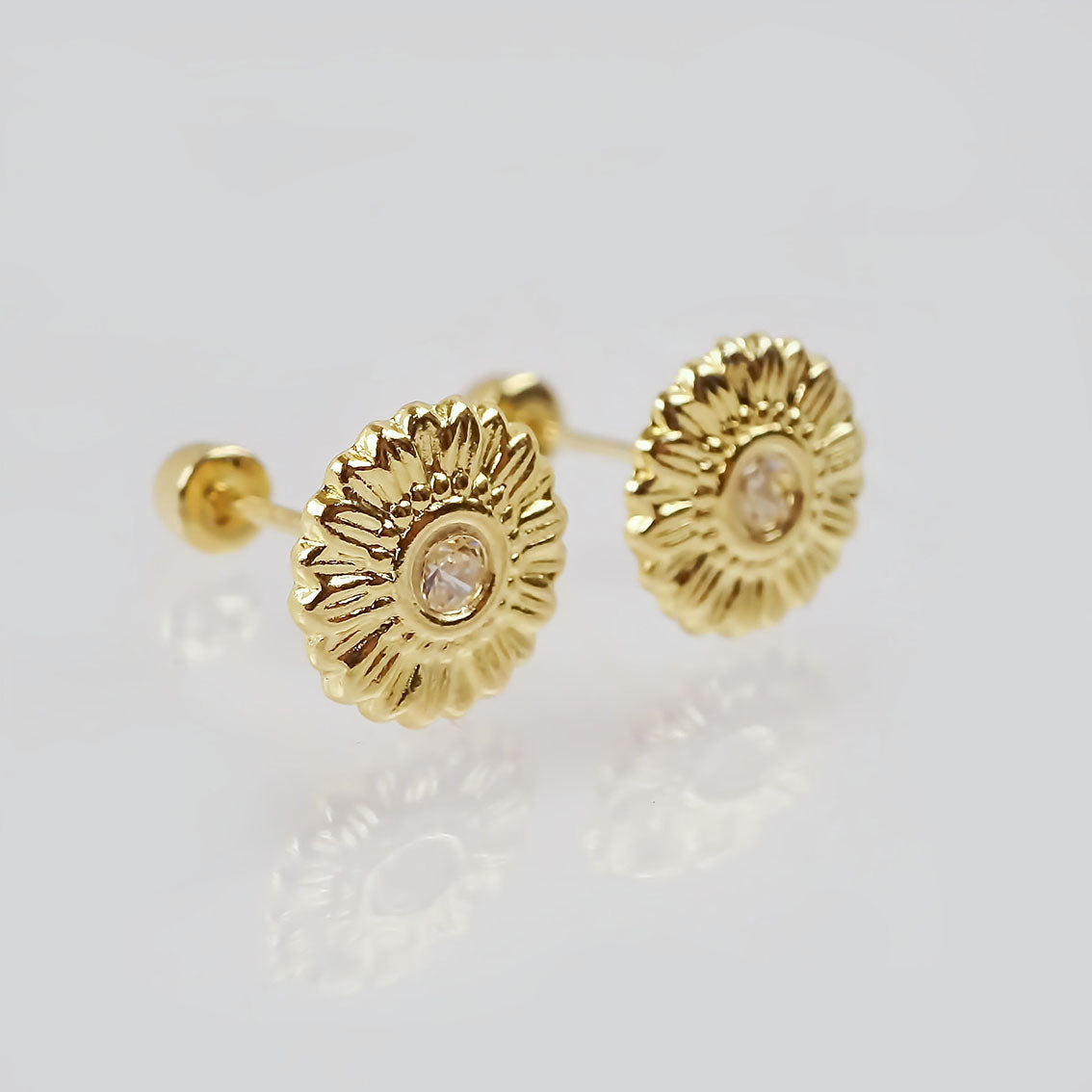 Amor Eterno - Broqueles Girasol Elegance / Aretes Oro 10k