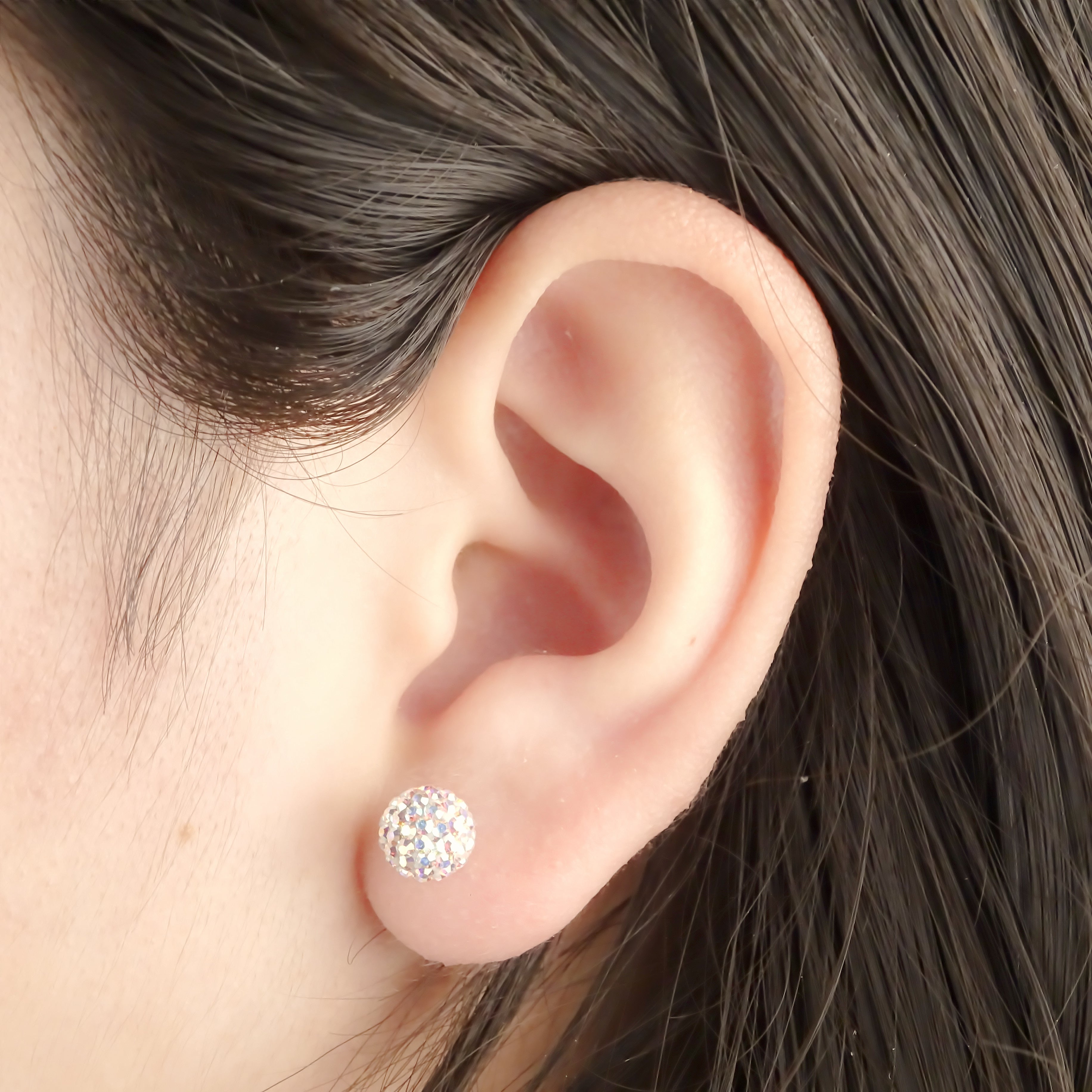 Amor Eterno - Broqueles Esferas Mediana / Aretes Oro 10k / Tornasol
