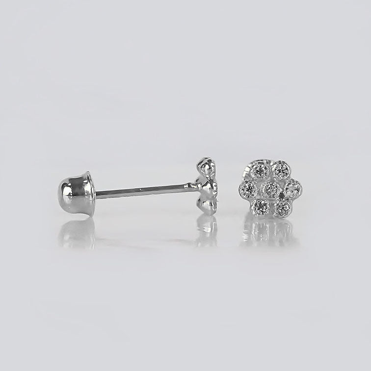 Amor Eterno - Broqueles Roseta Bebé / Aretes Oro 10k / Blanco