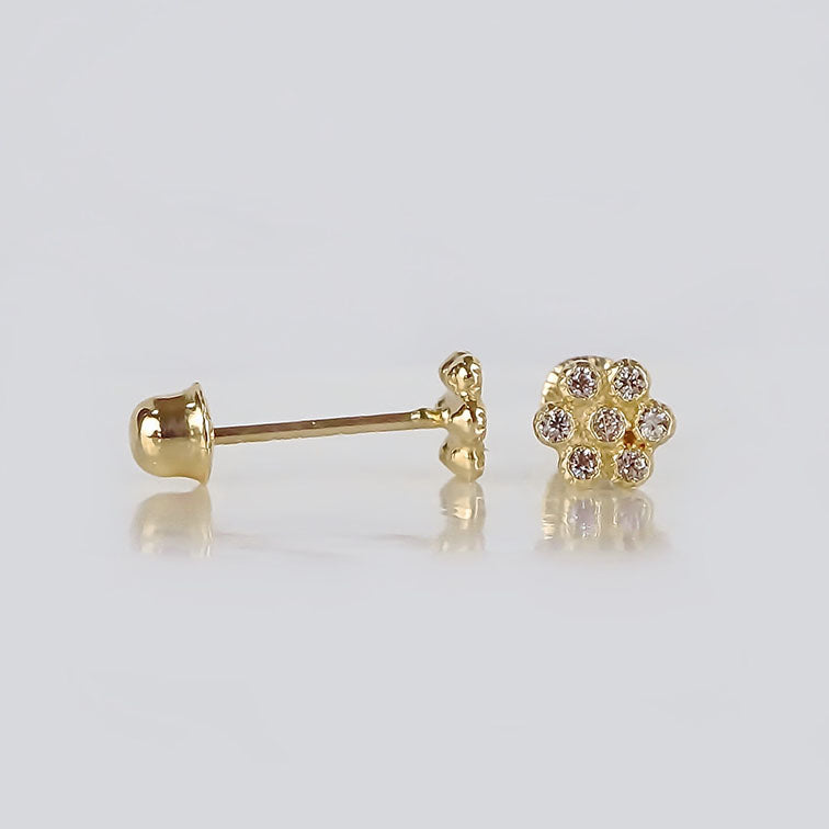 Amor Eterno - Broqueles Roseta Bebé / Aretes Oro 10k / Amarillo