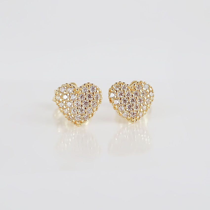 Amor Eterno - Aretes Corazón Bombón / 10k Oro Sólido
