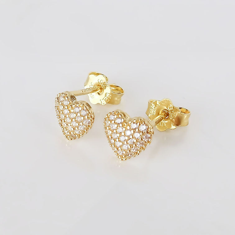Amor Eterno - Aretes Corazón Bombón / 10k Oro Sólido