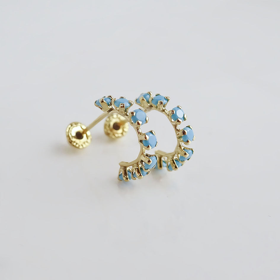 Amor Eterno - Broqueles Media Arracada / Aretes / Oro 10k / Turquesa