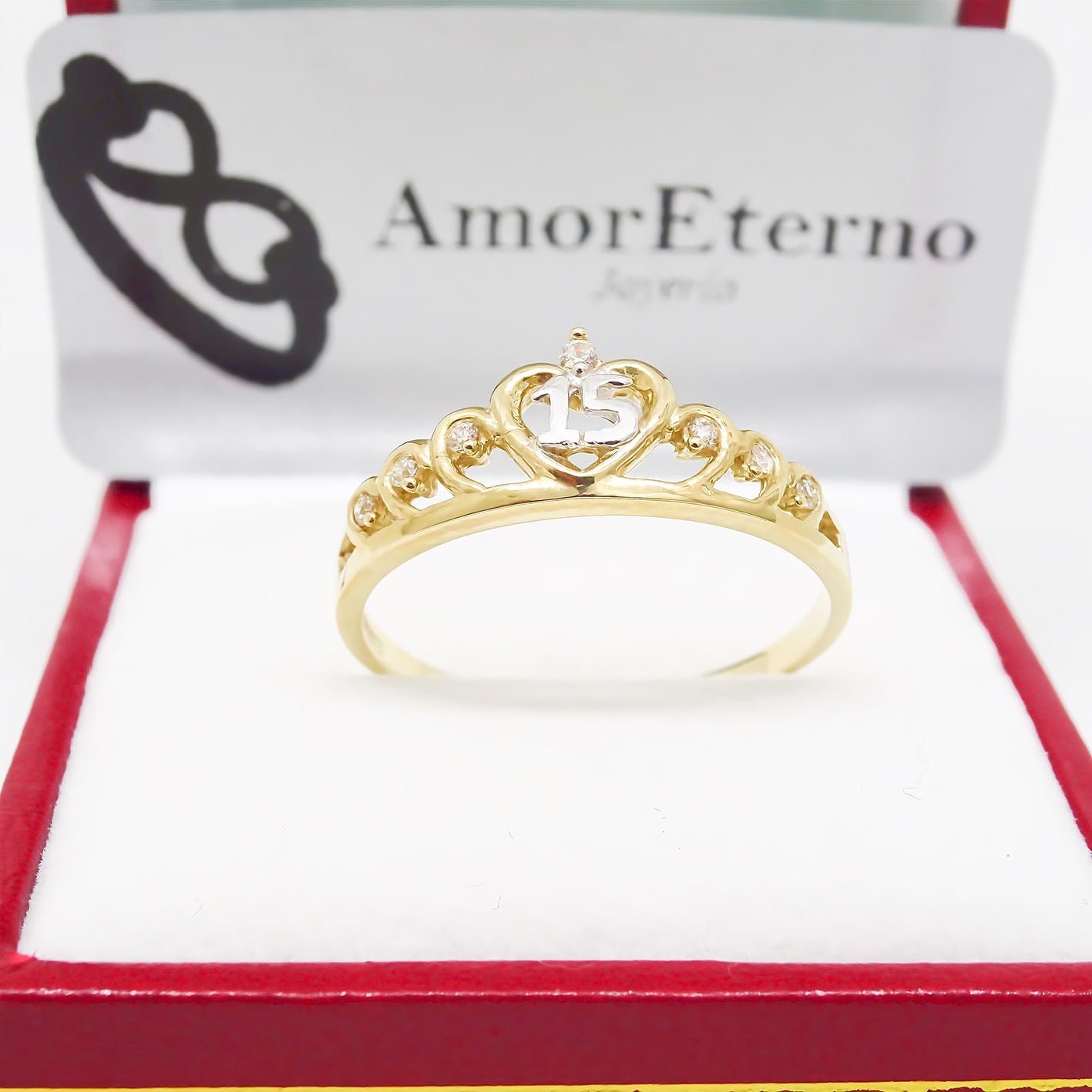Amor Eterno - Anillo Xv Años / Corona Xv / Oro Sólido 14k
