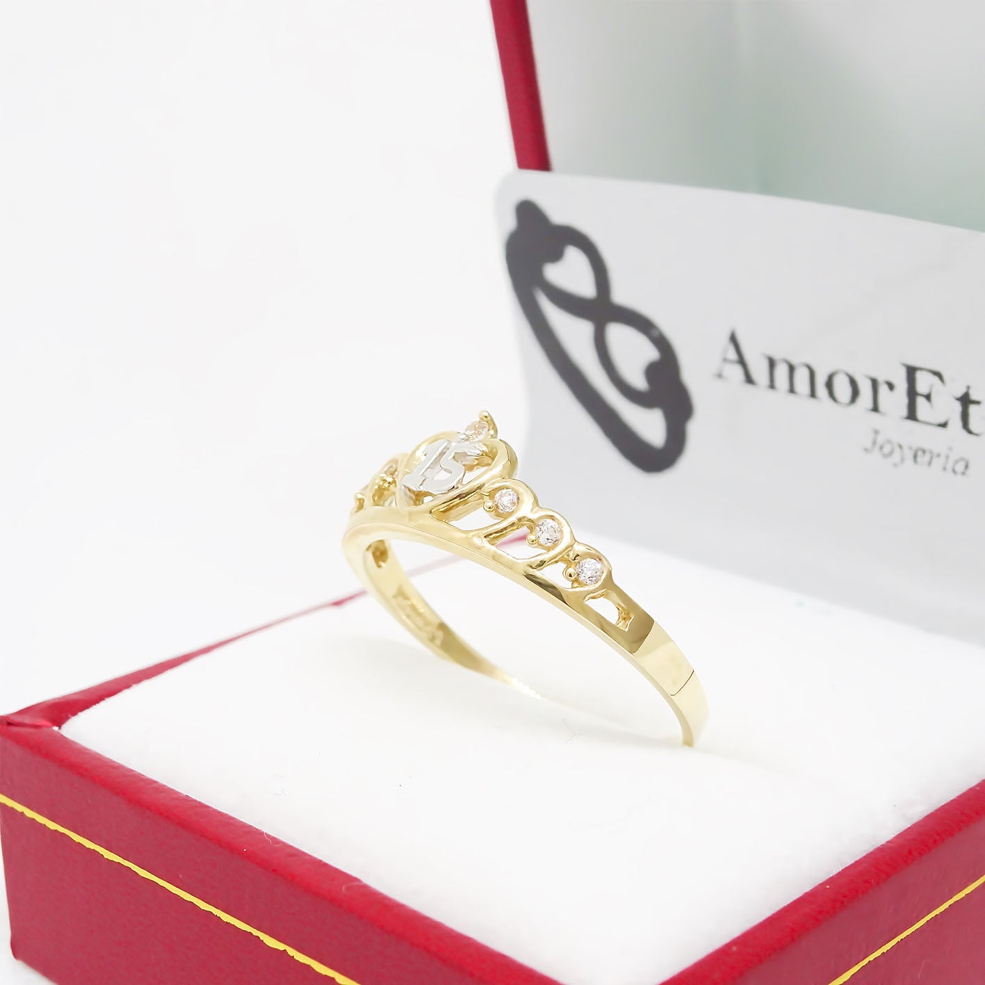 Amor Eterno - Anillo Xv Años / Corona Xv / Oro Sólido 14k