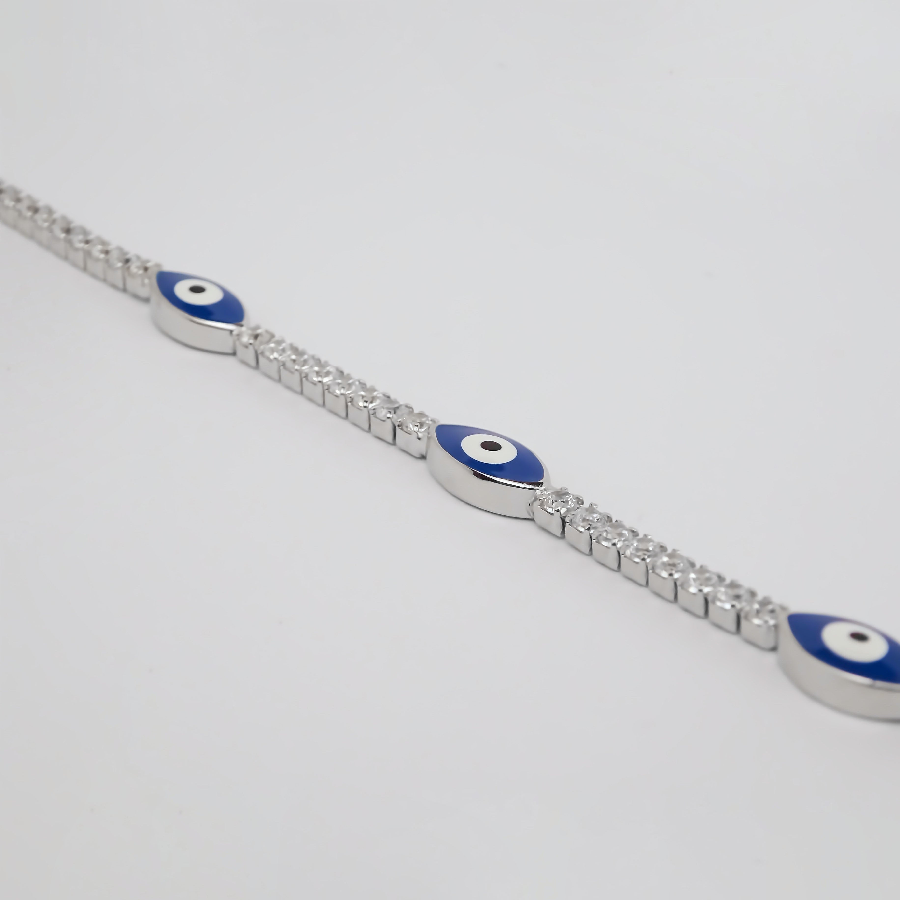 Amor Eterno- Pulsera Tennis Ojo Turco Plata Con Oro 24k