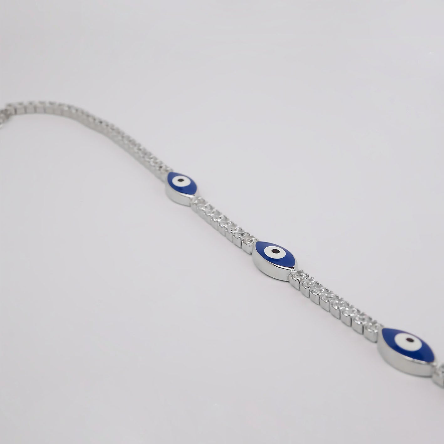 Amor Eterno- Pulsera Tennis Ojo Turco Plata Con Oro 24k