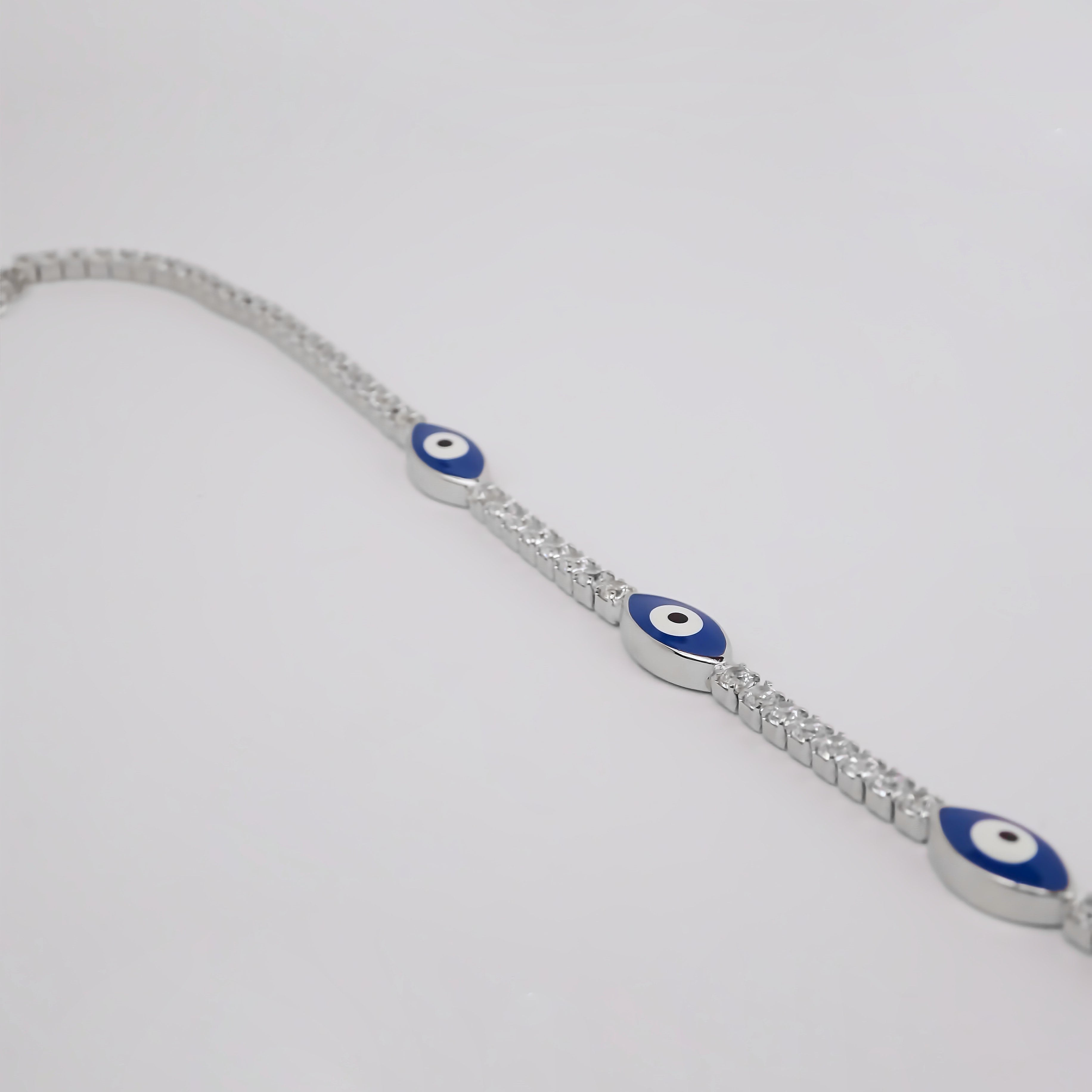 Amor Eterno- Pulsera Tennis Ojo Turco Plata Con Oro 24k
