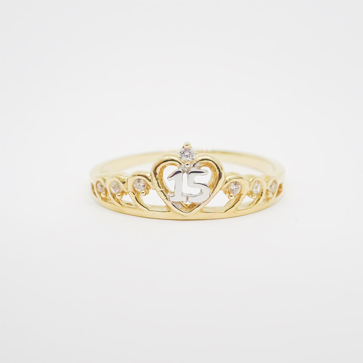 Amor Eterno - Anillo Xv Años / Corona Xv / Oro Sólido 14k