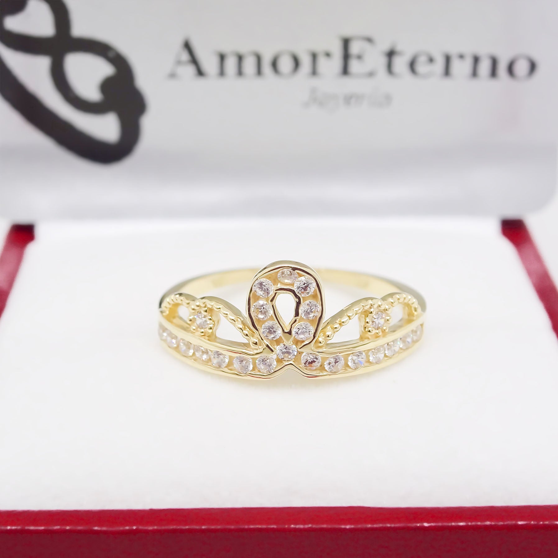 Amor Eterno - Anillo Corona / Anne / Oro Solido 10k