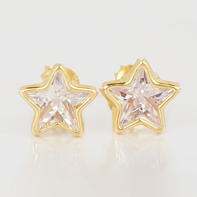 Amor Eterno - Broqueles Estrella Bisel / Aretes Oro 10k
