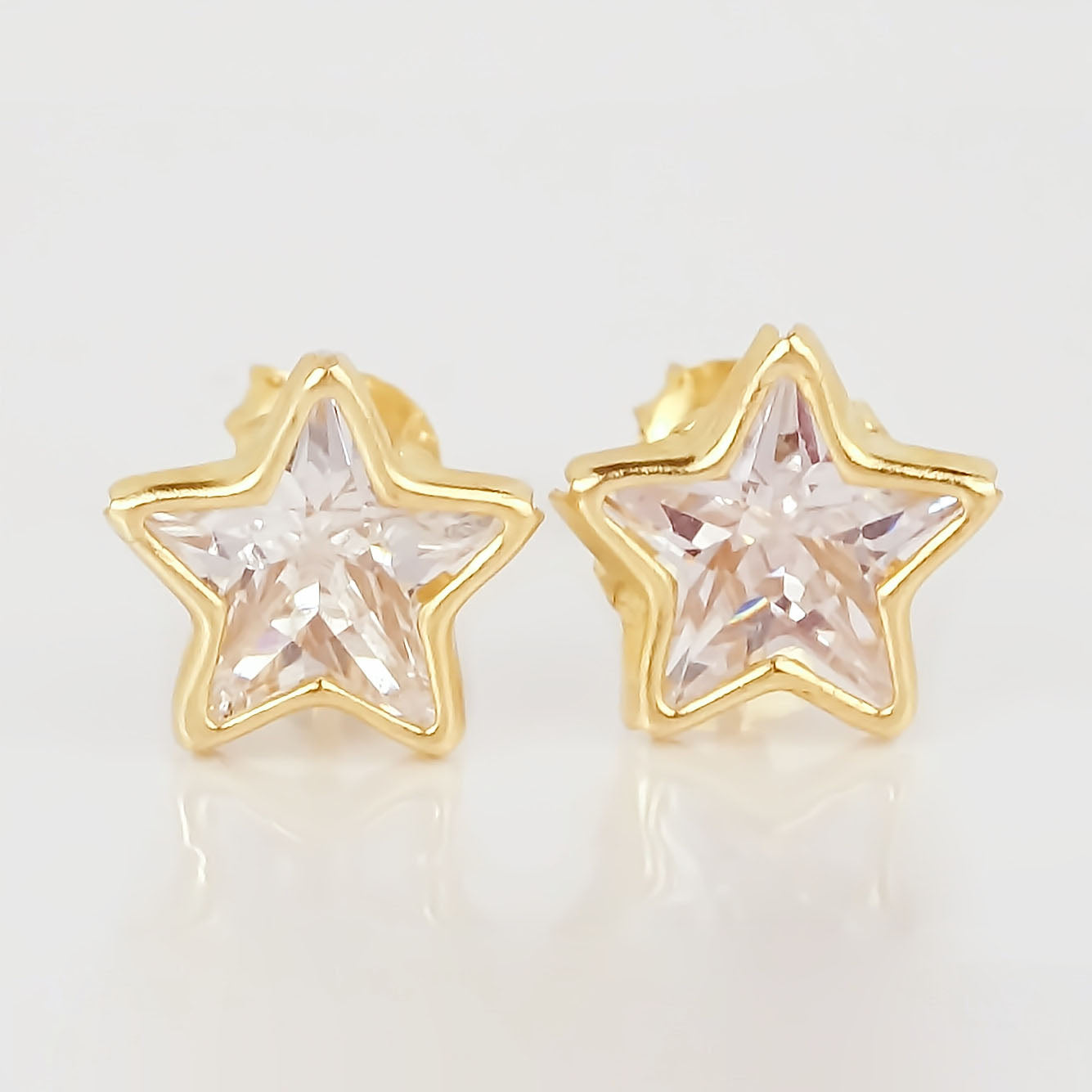 Amor Eterno - Broqueles Estrella Bisel / Aretes Oro 10k