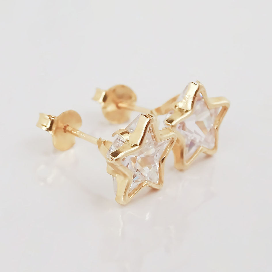 Amor Eterno - Broqueles Estrella Bisel / Aretes Oro 10k