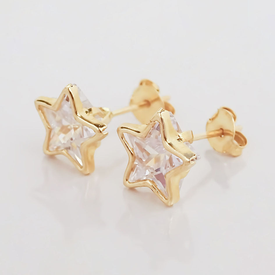 Amor Eterno - Broqueles Estrella Bisel / Aretes Oro 10k