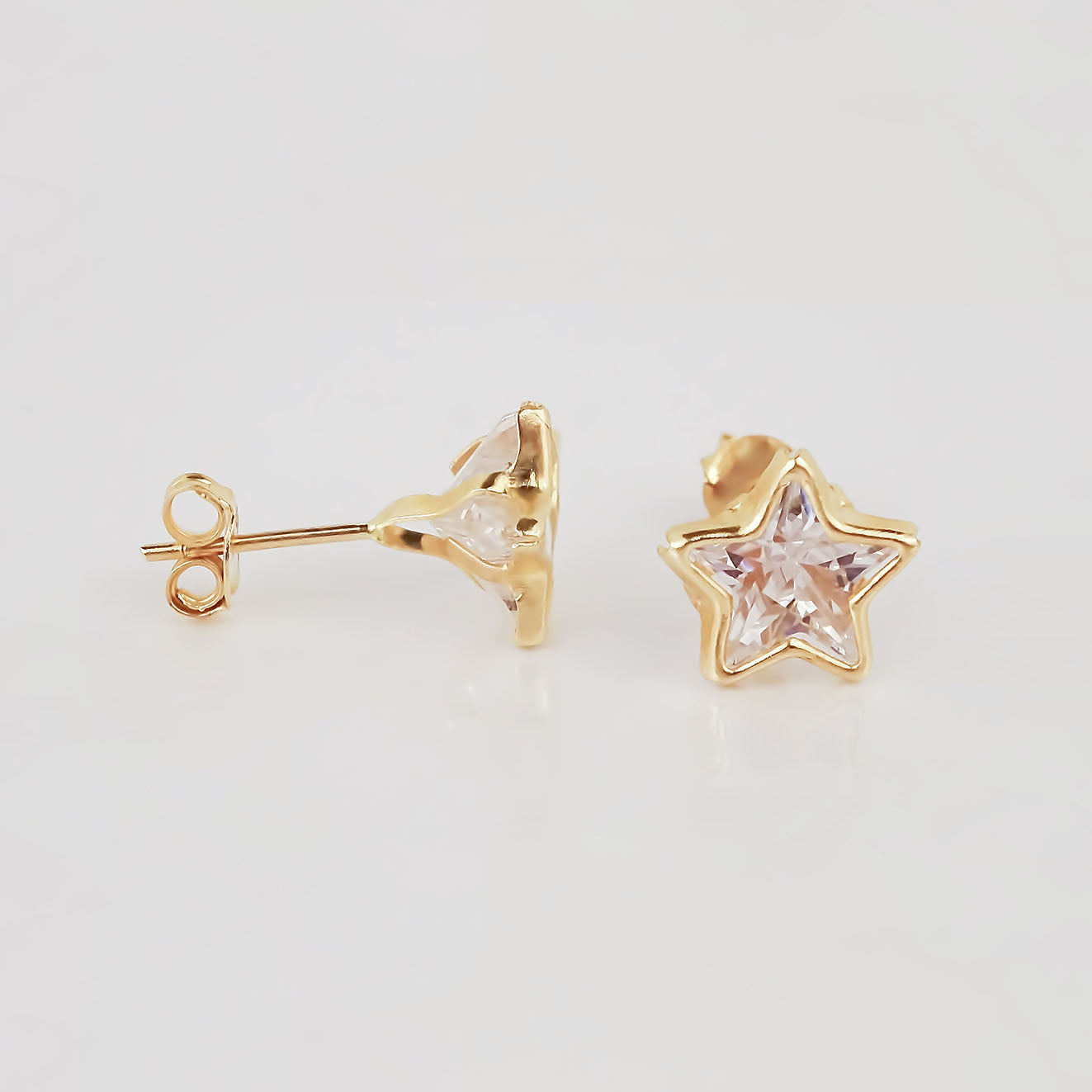 Amor Eterno - Broqueles Estrella Bisel / Aretes Oro 10k